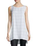 Sleeveless Plaid Silk Tunic, Ash 
