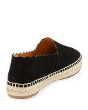 Scalloped Suede Espadrille Flat, Black