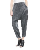Printed Silk Cropped Harem Pants, Black