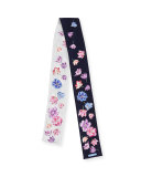 Tuli Skinny Floral Silk Scarf, Marine