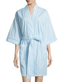 Striped Kimono Short Robe, Turquoise