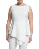 Fioretto Belted Asymmetric  Peplum Top W/ Attachable Sleeves, Plus Size 