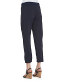 Cargo Linen-Blend Ankle Pants, Midnight