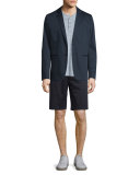 Sporty Jaspe Long-Sleeve Mix Stitch Henley, Heathered Herring