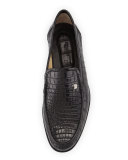 Crocodile Leather Loafer, Black