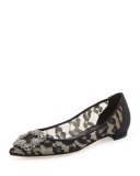 Hangisi Crystal-Buckle Lace Flat
