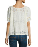 Embroidered Eyelet Georgette Boxy Blouse 