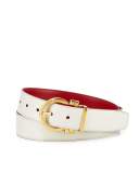 Reversible Leather Gancio-Buckle Belt, White/Red