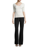 Stretch Wool Flare Pants, Black 