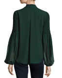 Georgia Smocked Long-Sleeve Silk Blouse
