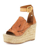 Tooled Leather Wedge Espadrille Sandal, Marron Glace