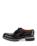 Leather Lace-Up Shoe W/Metal Trim, Black