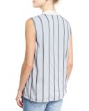 Monili-Striped Silk V-Neck Top, Light Blue