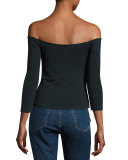 Donna Off-the-Shoulder Knit Top, Scarab/Black