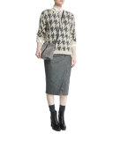 Teddy 3/4-Sleeve Houndstooth Pullover, Desert