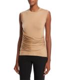 Sleeveless Gathered-Side Top, Camel