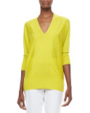V-Neck 3/4-Sleeve  Silk/Cashmere Sweater 