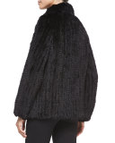 Knitted Mink Fur Bomber Jacket, Black 