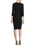 3/4-Sleeve Crepe Peplum Cocktail Dress, Black