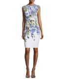 Budding Floral-Print Sheath Dress, Bianco/Multi