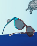 Limited-Edition Colorblock Sunglasses, Light Blue/Havana