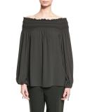 Smocked Off-the-Shoulder Blouse, Fir