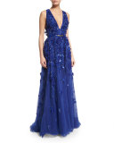Sleeveless Embellished-Tulle Gown, Imperial