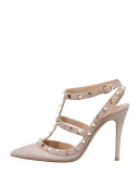 Rockstud Patent T-Strap Pump, Poudre