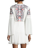 Milly Embroidered Long-Sleeve Mini Dress, Ivory