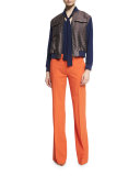 Chase Multipattern Wool-Blend Bomber Jacket, Midnight/Brown