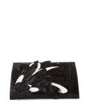 Feather Crocodile Small Slicer Clutch Bag, Black/White