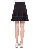 Dot-Lace Ruffled-Hem A-Line Skirt, Navy