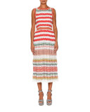 Crewneck Sleeveless Knit Midi Dress, Red/Multi