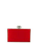 Satin Coffered Rectangle Clutch Bag, Red