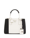Bicolor Saffiano Lux Tote Bag, Black/White (Nero/Bianco)