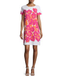 Short-Sleeve Floral-Print Pique Dress, Petite