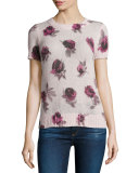 short-sleeve rose pullover sweater, plum dawn