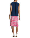 Jada Floral-Print Godet Skirt, Red