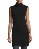 Fay Sleeveless Ribbed Turtleneck Tunic, Black