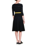 Pleated Two-Tone A-Line Skirt, Black/Blazer