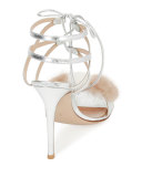 Mink-Fur Crisscross Sandal, Silver/Praline