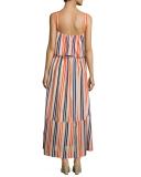 Colorblock Popover Prairie Dress, Orange/Blue