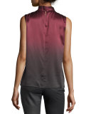 Fernanda Sleeveless Mock-Neck Ombre Blouse, Cabernet/Multi