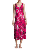 Floral-Print Crepe de Chine Nightgown, Berry Print