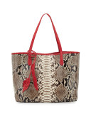 Erica Python Shopper Tote Bag, Python/Red