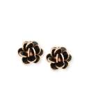Paillette Black Bezel Cluster Earrings in 18K Rose Gold