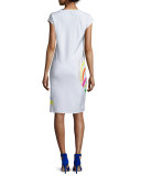 Sleeveless Spiral-Cut Sheath Dress, White/Multi