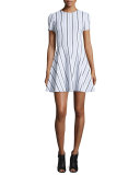 Clos Short-Sleeve Striped Circle Dress, White/Multicolor