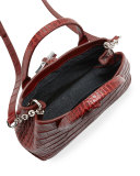 Roseau Crocodile-Embossed Mini Crossbody Bag, Mahogany 