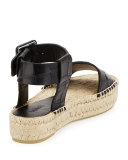 Edina Crocodile-Embossed Espadrille Sandal, Black